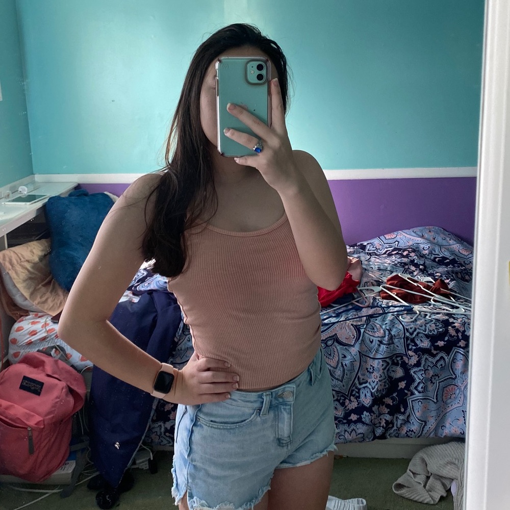 American eagle pink beige tank top size S